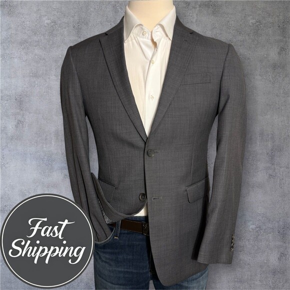 TOMMY HILFIGER Mens 38R Gray Blazer Sport Coat Worsted Wool 2-Button Jacket - Picture 1 of 12